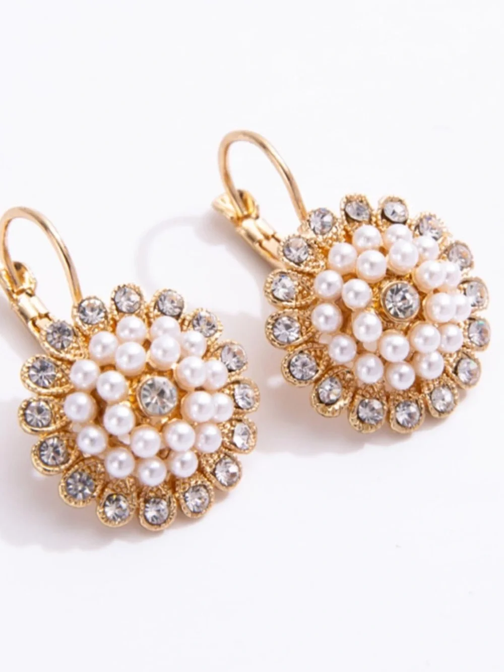 Anthropologie Rose Gold Pearl Cluster Drop Earrings
